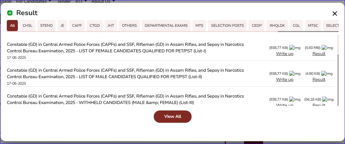 SSC GD Constable Results 2025