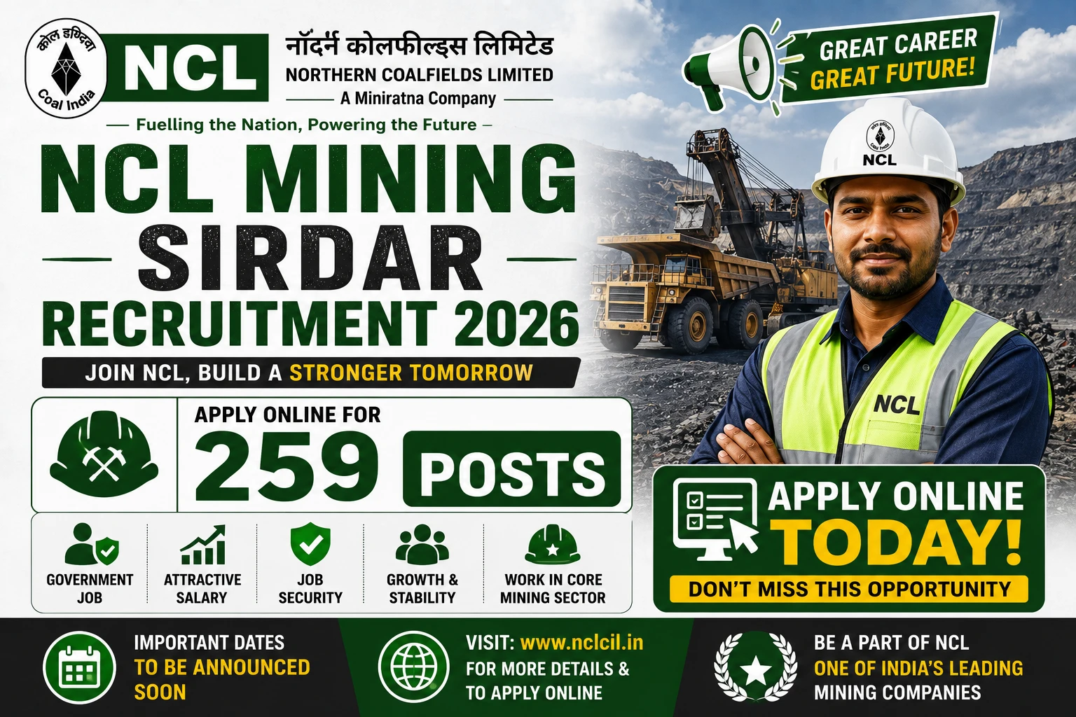 NCL Mining Sirdar Recruitment 2026 Notification Details