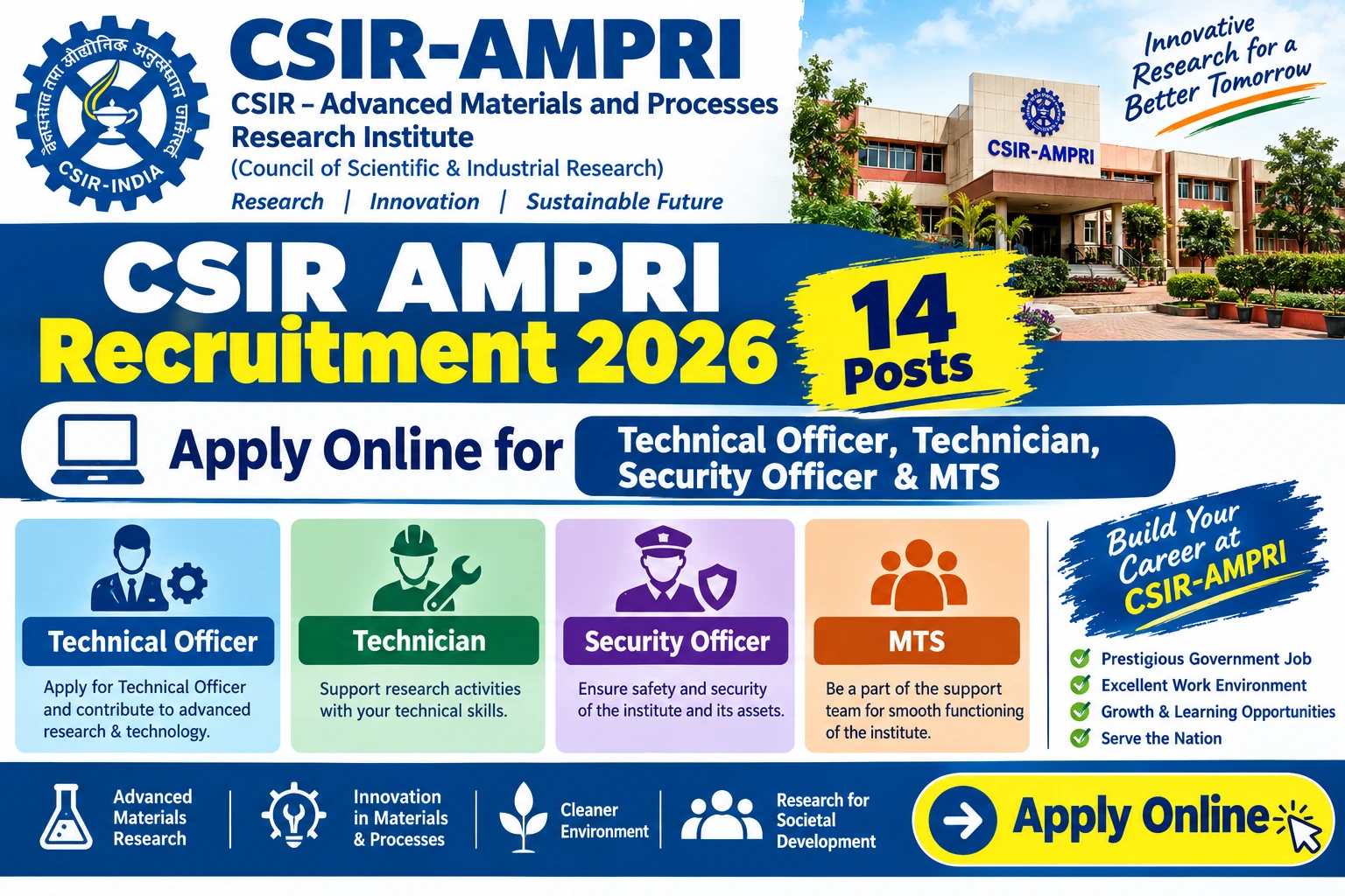 CSIR AMPRI Bhopal Recruitment 2026 Official Notification Details